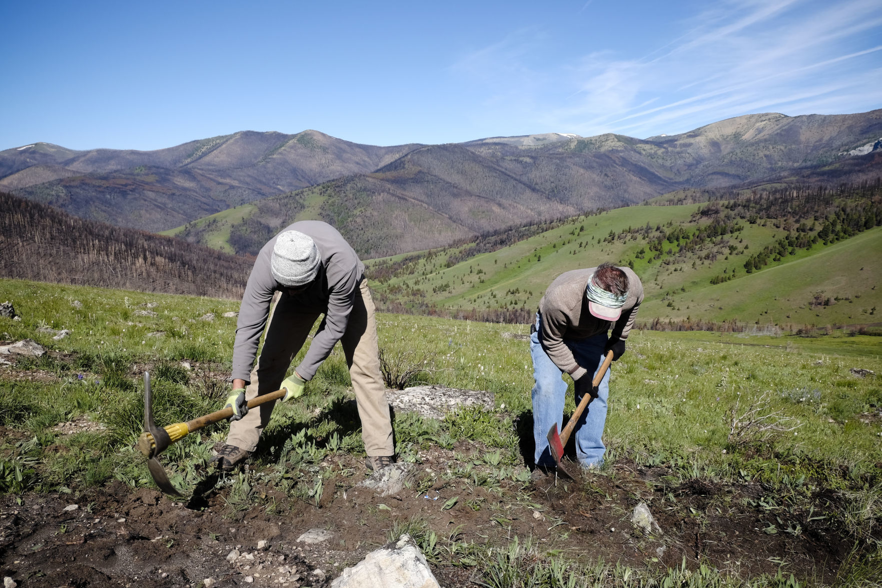 Sean Jansen, left, and David Marzolf retread a section of the Continental Divide Trail